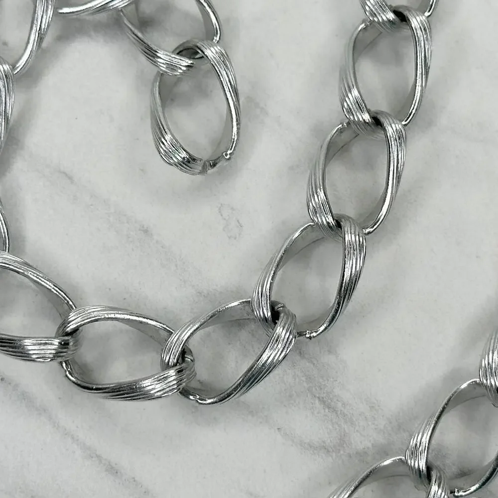 Chunky Textured Silver Tone Metal Chain Link Belt Size XS Small S